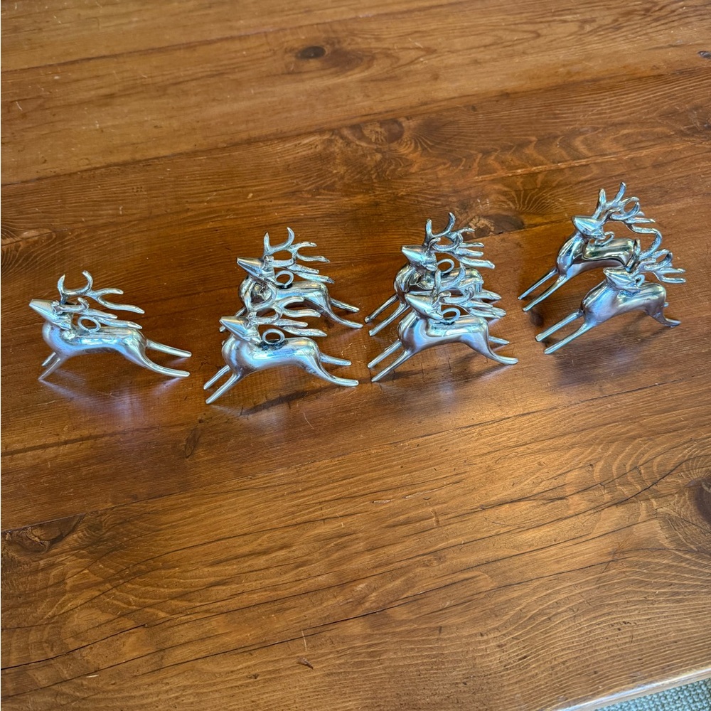 VTG Pottery Barn Silver-plated Reindeer Ornaments Set of 7